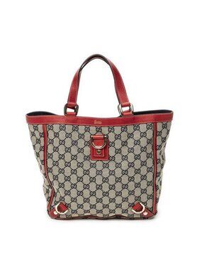 Gucci Small Abbey Dring Tote Beige Red Navy GG Canvas